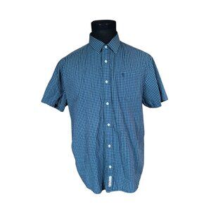 Original Penguin Men's Classic Fit Blue Check Short Sleeve Button Front Shirt XL